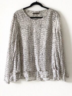 MAX VOLMARY Stars And Celebrities Silk Feather Print Luxury Blouse Size 12